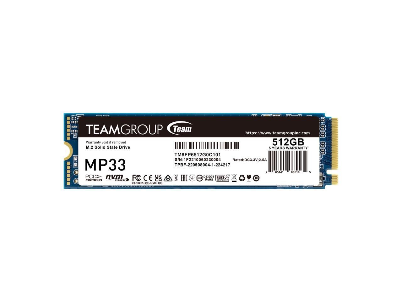 TEAMGROUP MP33 512GB SLC Cache 3D NAND TLC NVMe 1.3 PCIe Gen3x4 M.2 2280