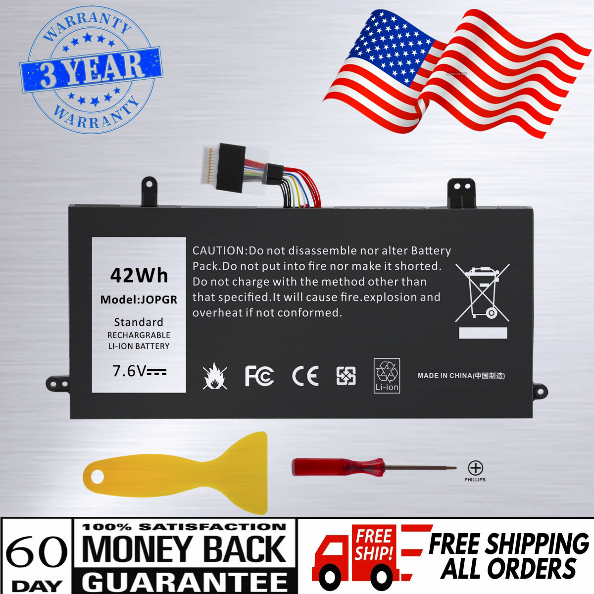For Dell J0PGR 42WH JOPGR 0FTH6F Battery For DELL Latitude 5285 5290 2 in 1 7.6