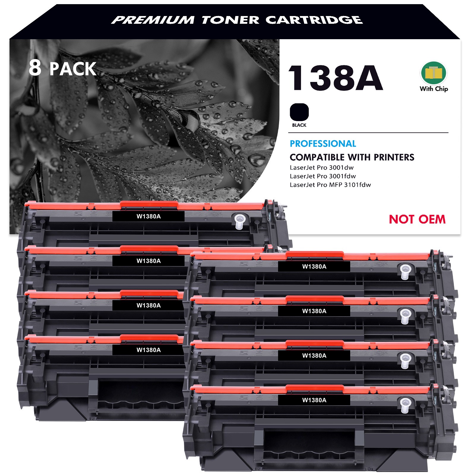 8PK NEW CHIP W1380A Toner Cartridge for 138A HP LaserJet Pro 3001dw MFP 3101fdw