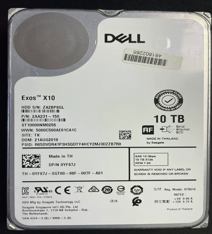 Dell 10TB 12TB 16TB SAS 7.2K 12GB  0YF87J 9HXK6  024HF9 Original Hard Drive