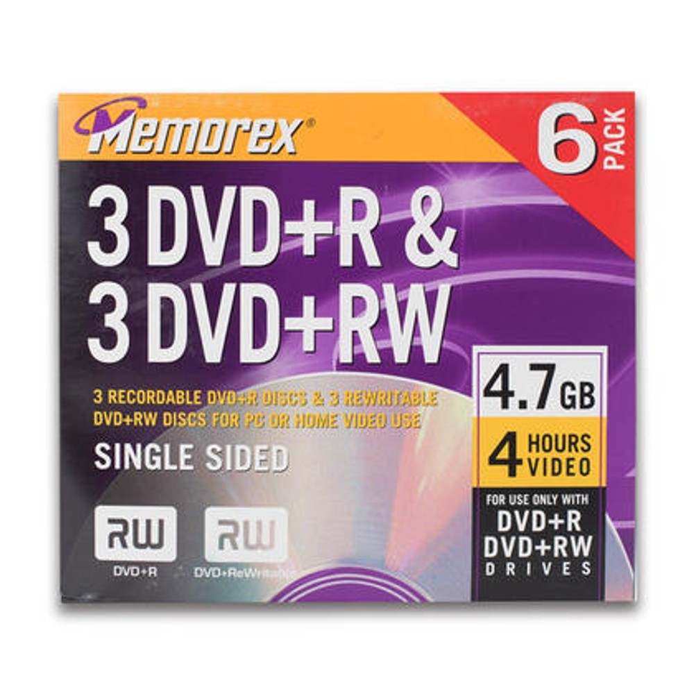 Memorex DVD+R & DVD+RW 4.7GB Recordable Discs 6-Pack Rewritable Blank Media