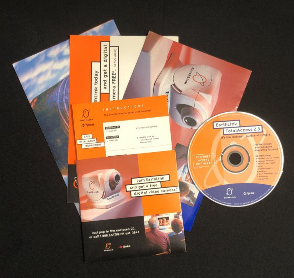 Vintage Earthlink total access 2.3 CD disk sleeve and pamphlets 1999