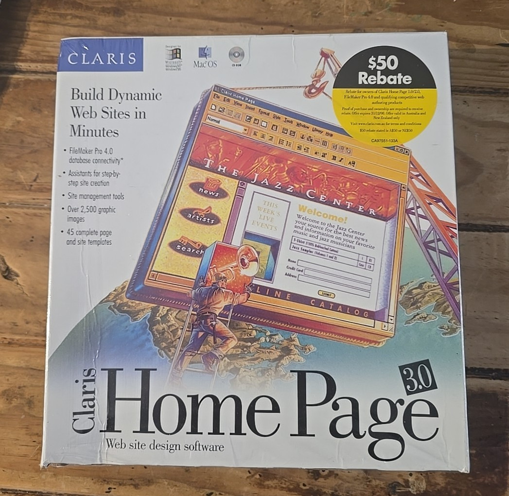 Claris Home Page 3.0 – Vintage Web Design Software CD-ROM – Sealed
