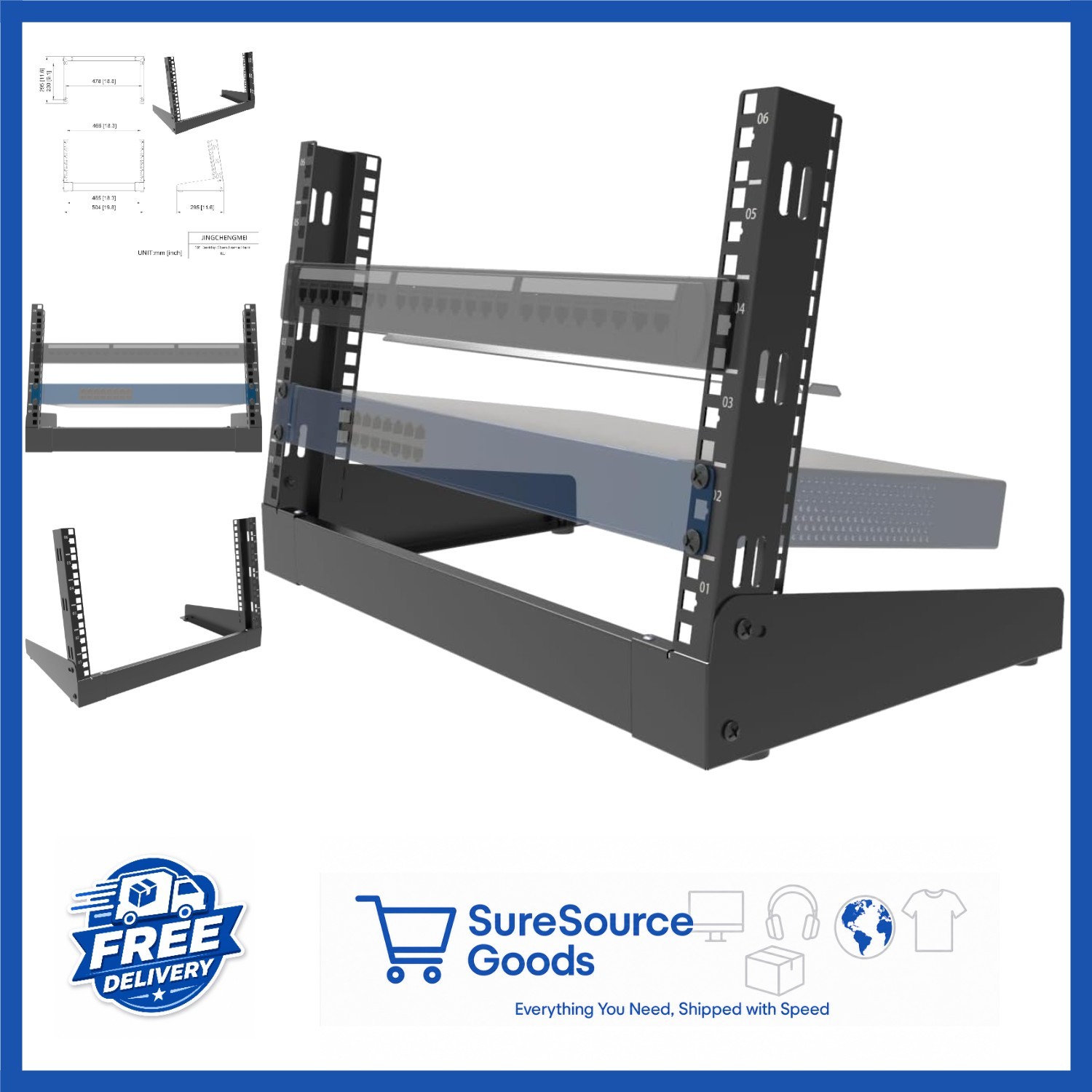 6U Desktop Network Rack 19" Small Open Frame Tabletop Rack for IT Equipment