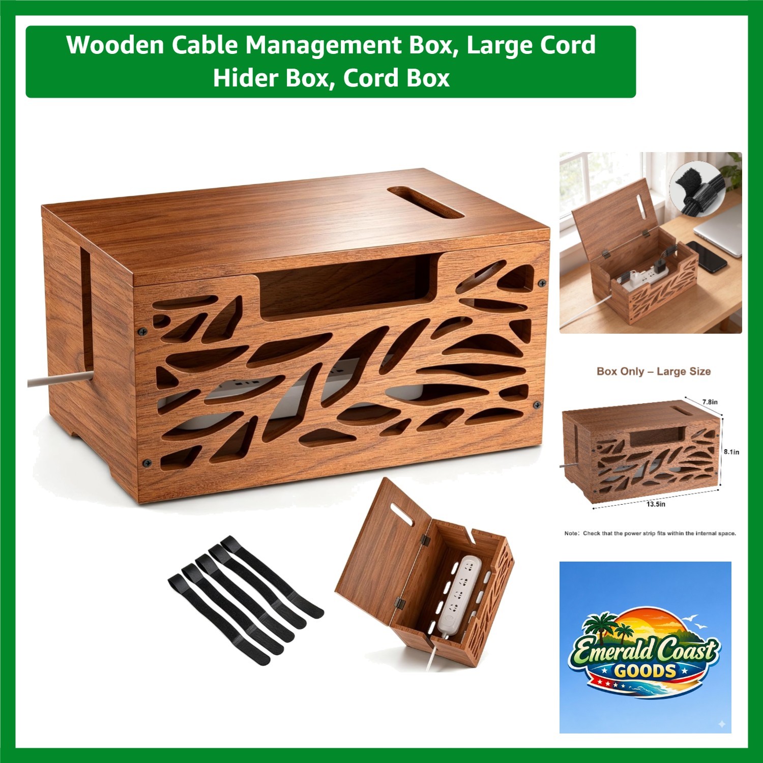 Stylish Solid Wood Cable Organizer Box - Safe Cable Management for Home & Office