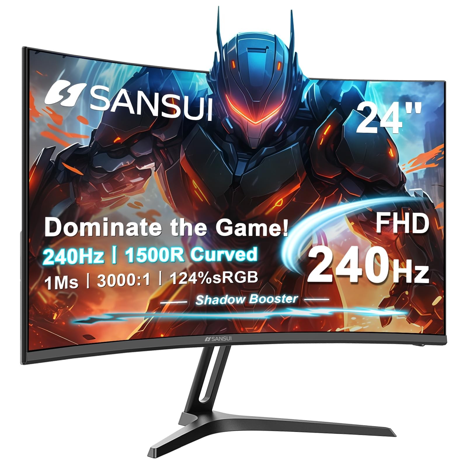 SANSUI 24 Inch Curved 240Hz Gaming Monitor FHD 1080P, 1500R 24.01, Black