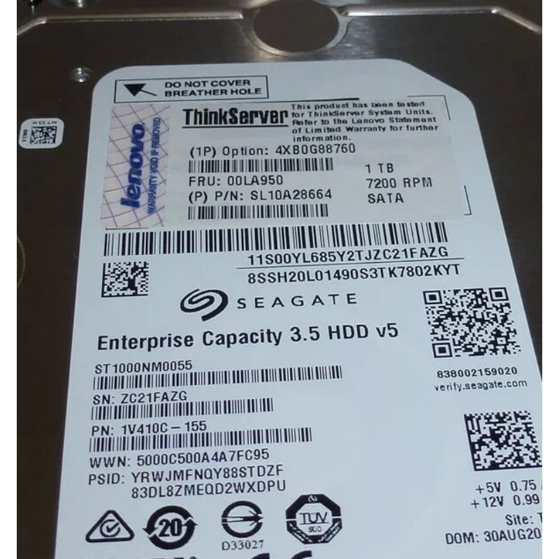 New 4XB0G88760 1TB ThinkServer 7200 00LA950 RPM SATA 3.5'' Hard Drive HDD