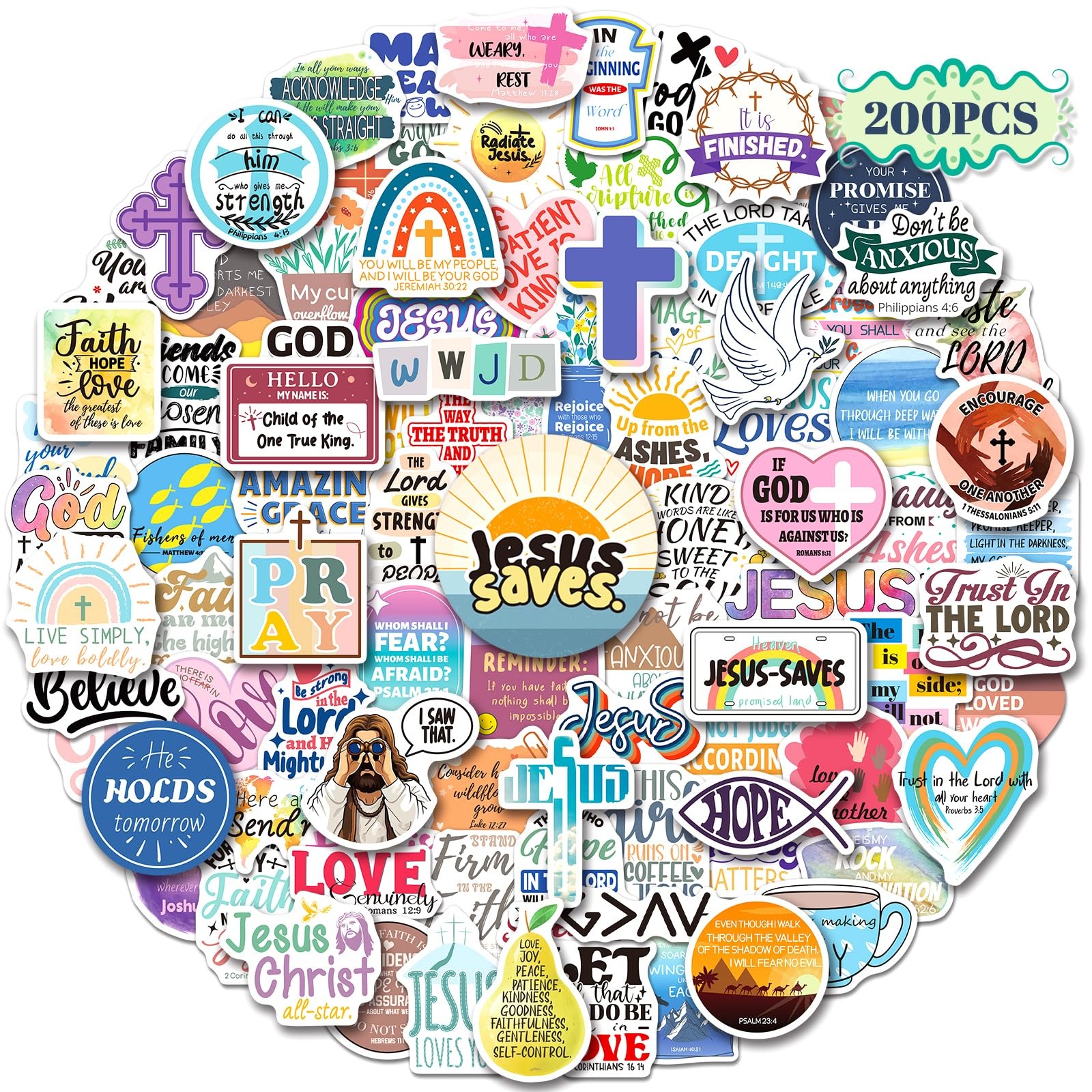 200PCS Inspirational Christian Stickers, Religious Stickers Colorul