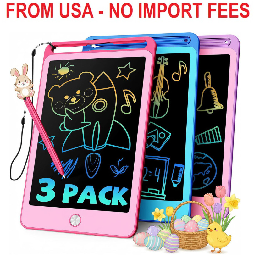 TEKFUN 3 Pack LCD Writing Tablet for Kids, 8.5 Inch Blue+Pink+Purple Doodle Boar