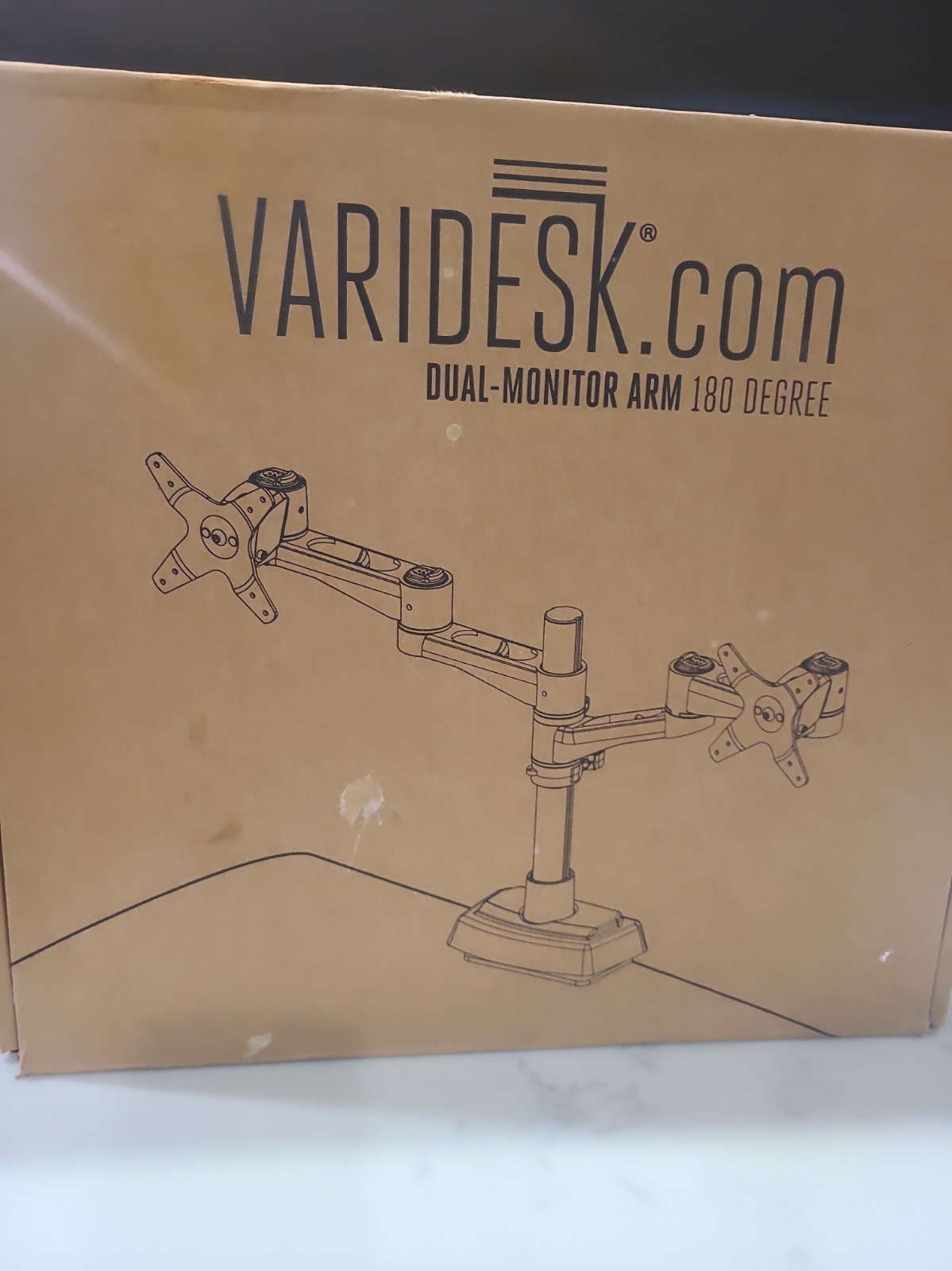 VARIDESK DUAL MONITOR ARM 48003 ADJUSTABLE 2 SCREEN DESK MOUNT 180 DEGREE