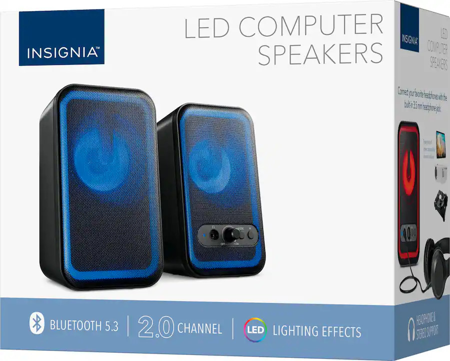 Insignia - 2.0 Bluetooth Computer Speakers w/ RGB Lightning - Black - VG