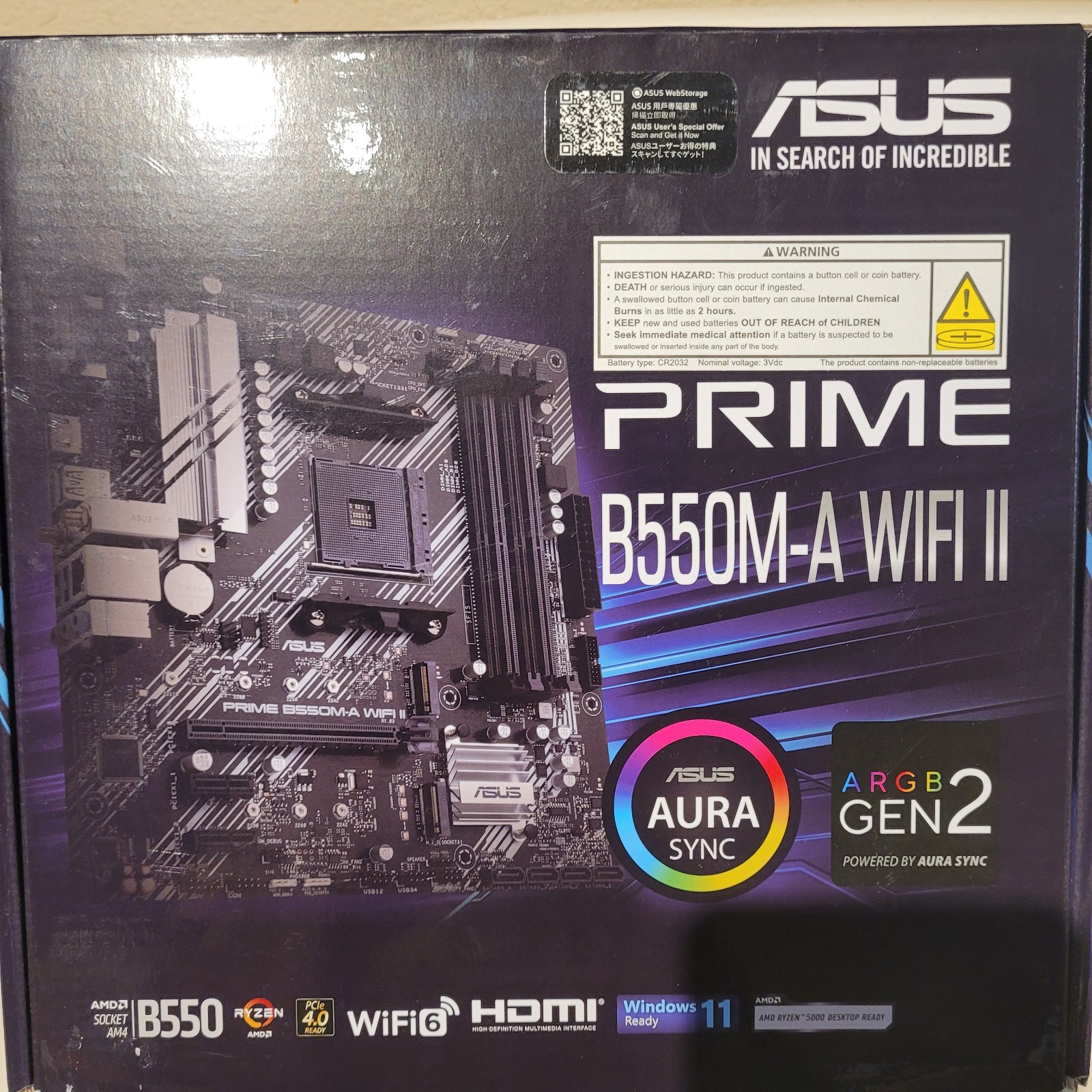 ASUS Prime B550M-A AC Socket AM4 AMD Motherboard - 90MB15K0-MVAAY0