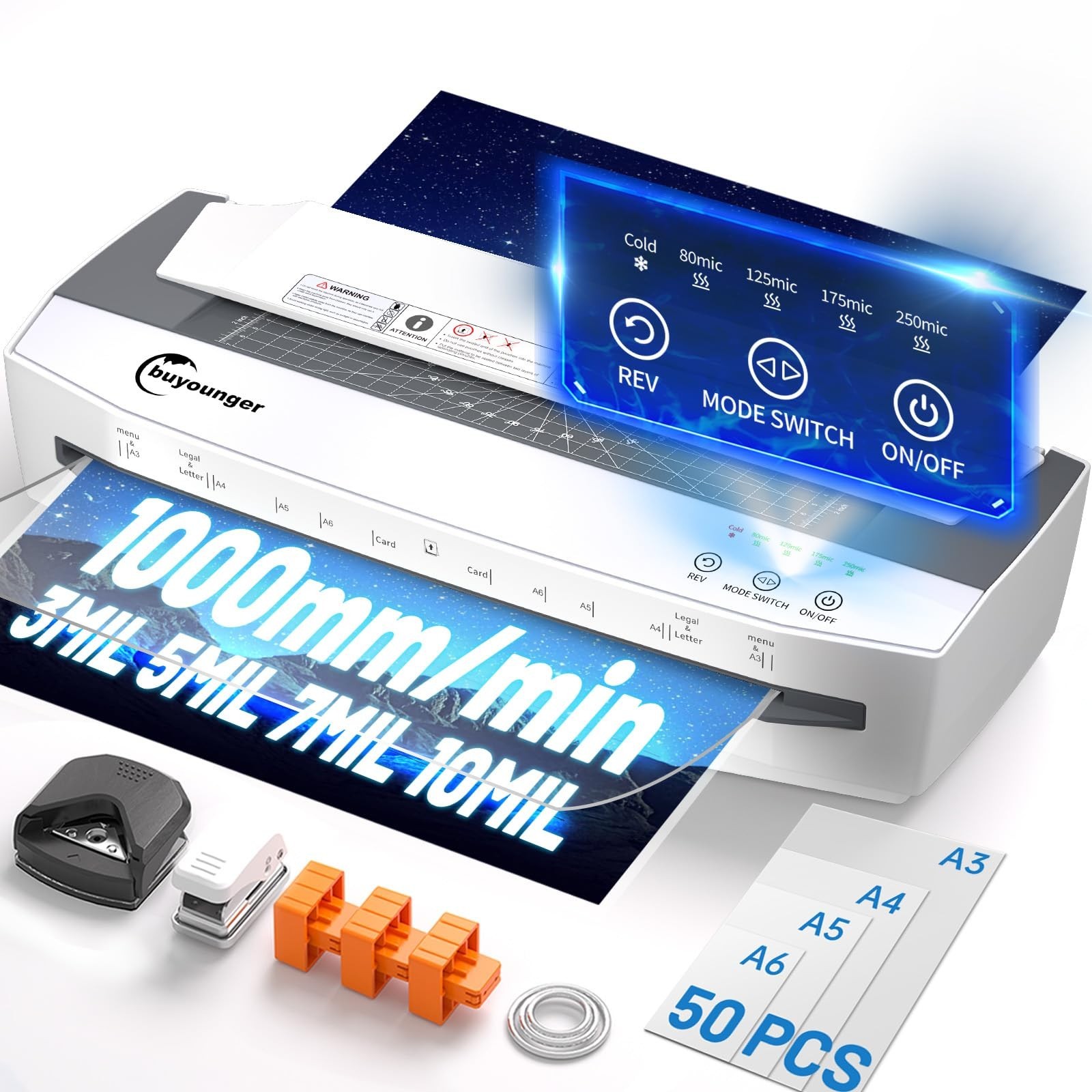 3-10 Mil Laminator Machine, 4-Roller Commercial Laminator Machine with 50 Lam...