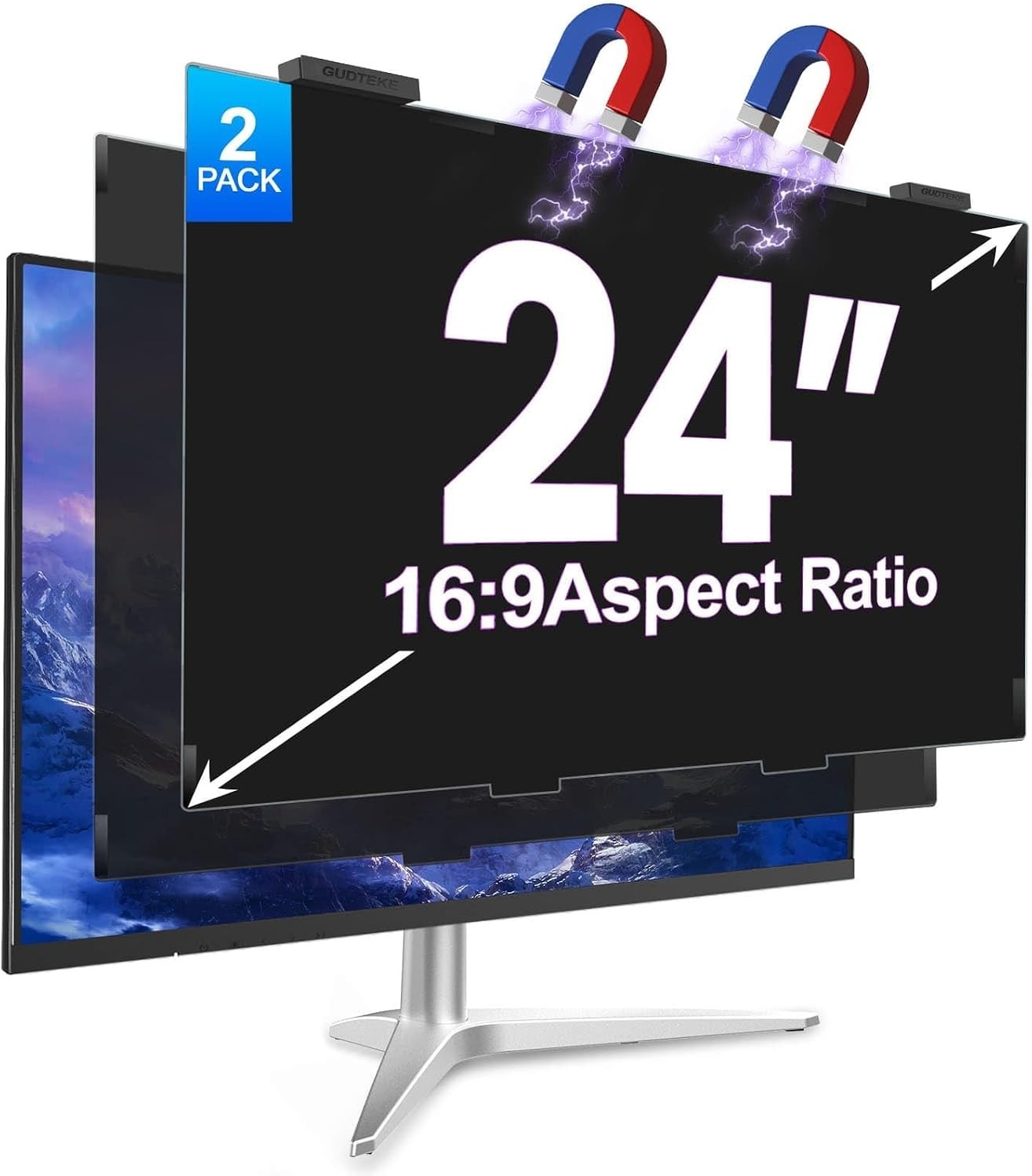 Pack of 2 24" Magnetic Privacy Screen for Computer Monitor 16:9 Anti-Spy Filter