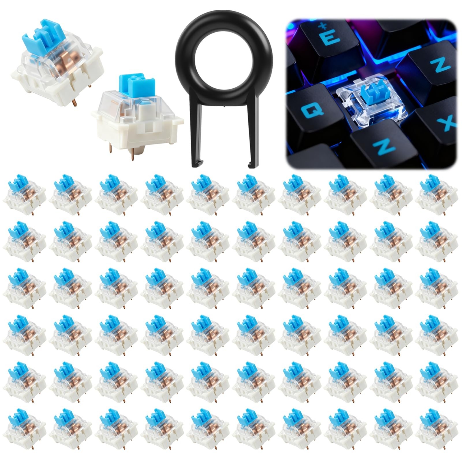 61Pcs Clickers for 3D Prints,Mechanical Keyboard Keycaps Set with Tool,Blue S...