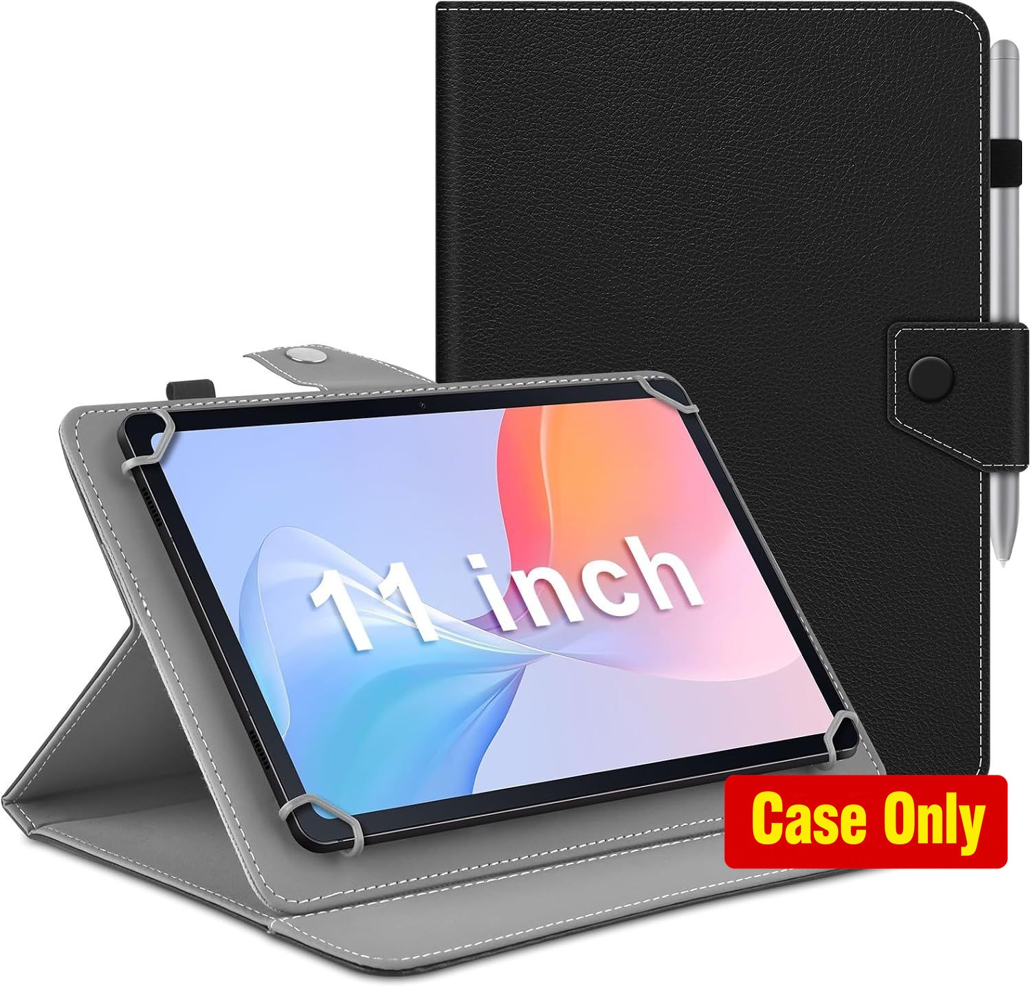 Portable PU Leather Shell Case for 11-12 inch Tablet, Protective Folio with 4 Ri