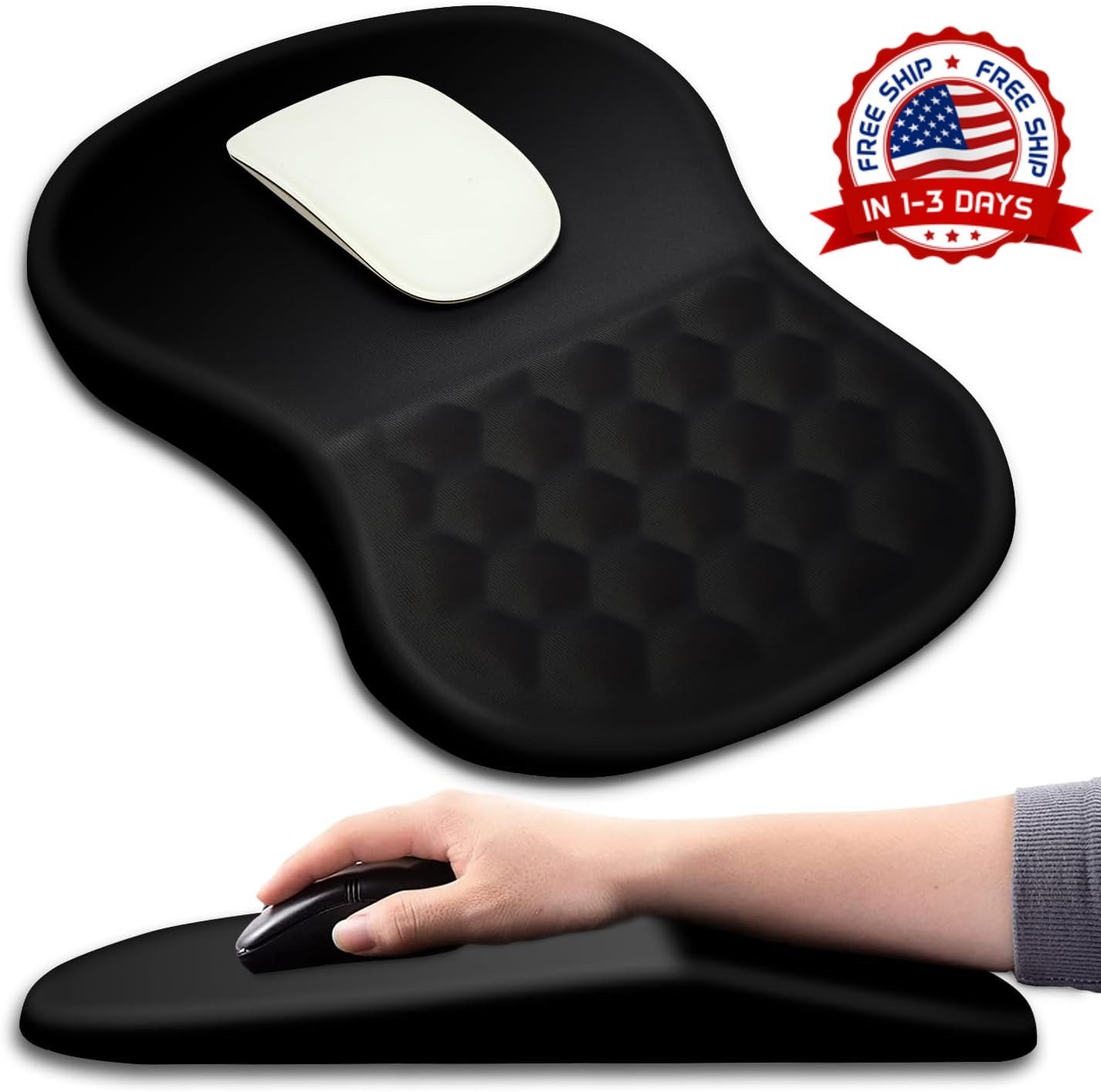 Alfombrilla ergonomica para mouse con soporte de gel para muñeca antideslizante