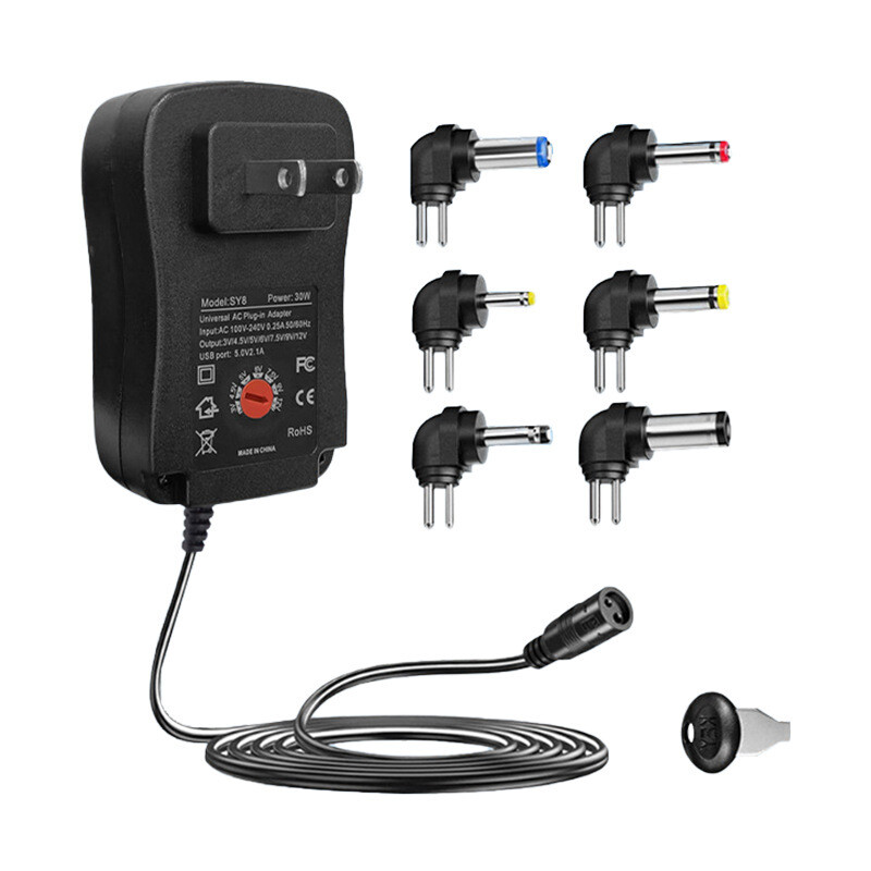 30W Adjustable Power Adapter 12V2A Universal Charger with 6 Adapter Tips US Plug