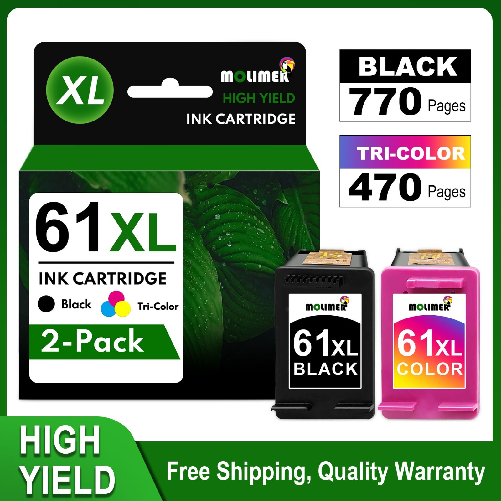 2-Pack HP 61 Ink Cartridges Compatible with DeskJet 1000 1010 1050 1051