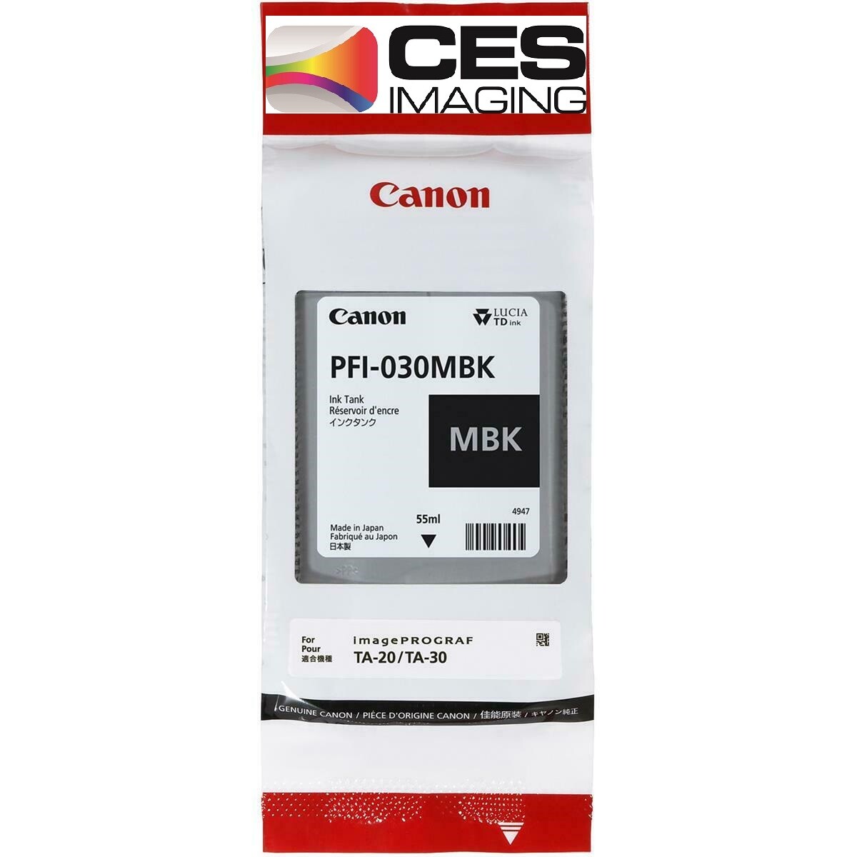 Canon PFI-030MBK Pigment Matte Black 55ml Ink Tank for imagePROGRAF TA-20 TA-30