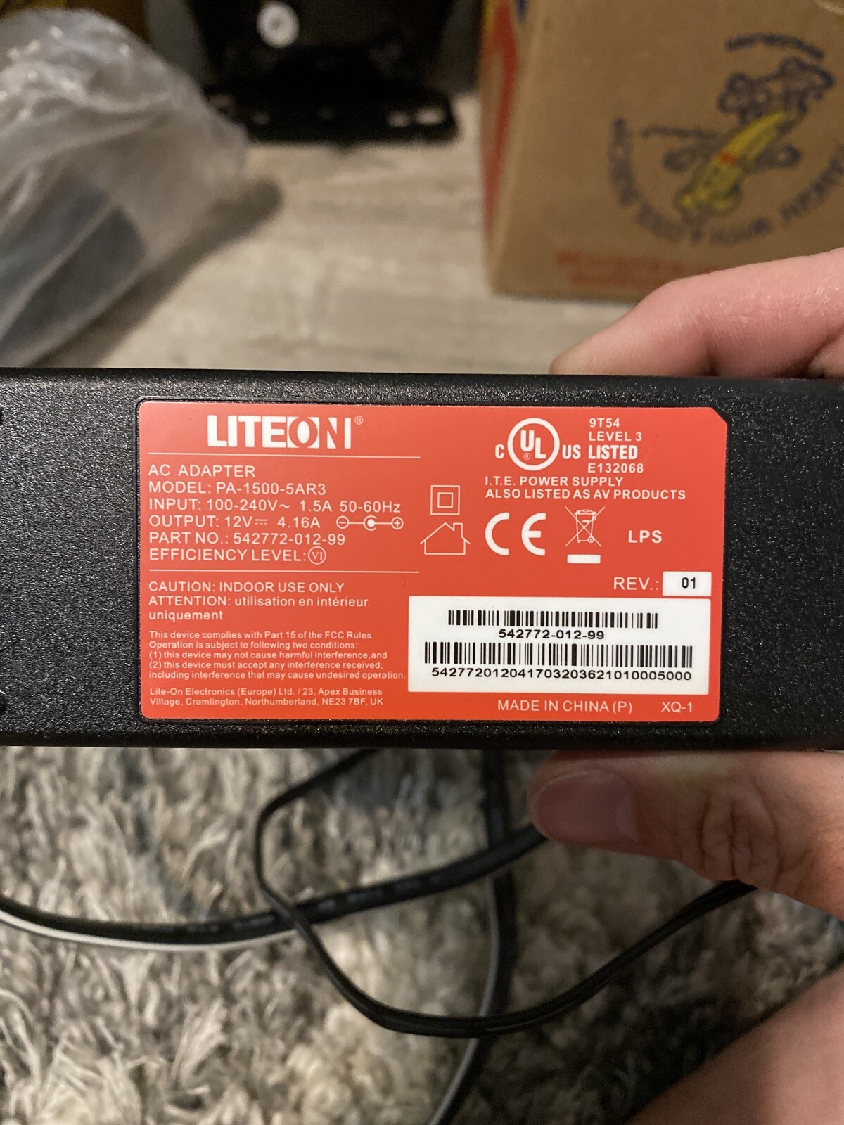 LiteOn PA-1500-5AR3 Power Supply Adapter 12VDC 4.16A and power cord (B55)