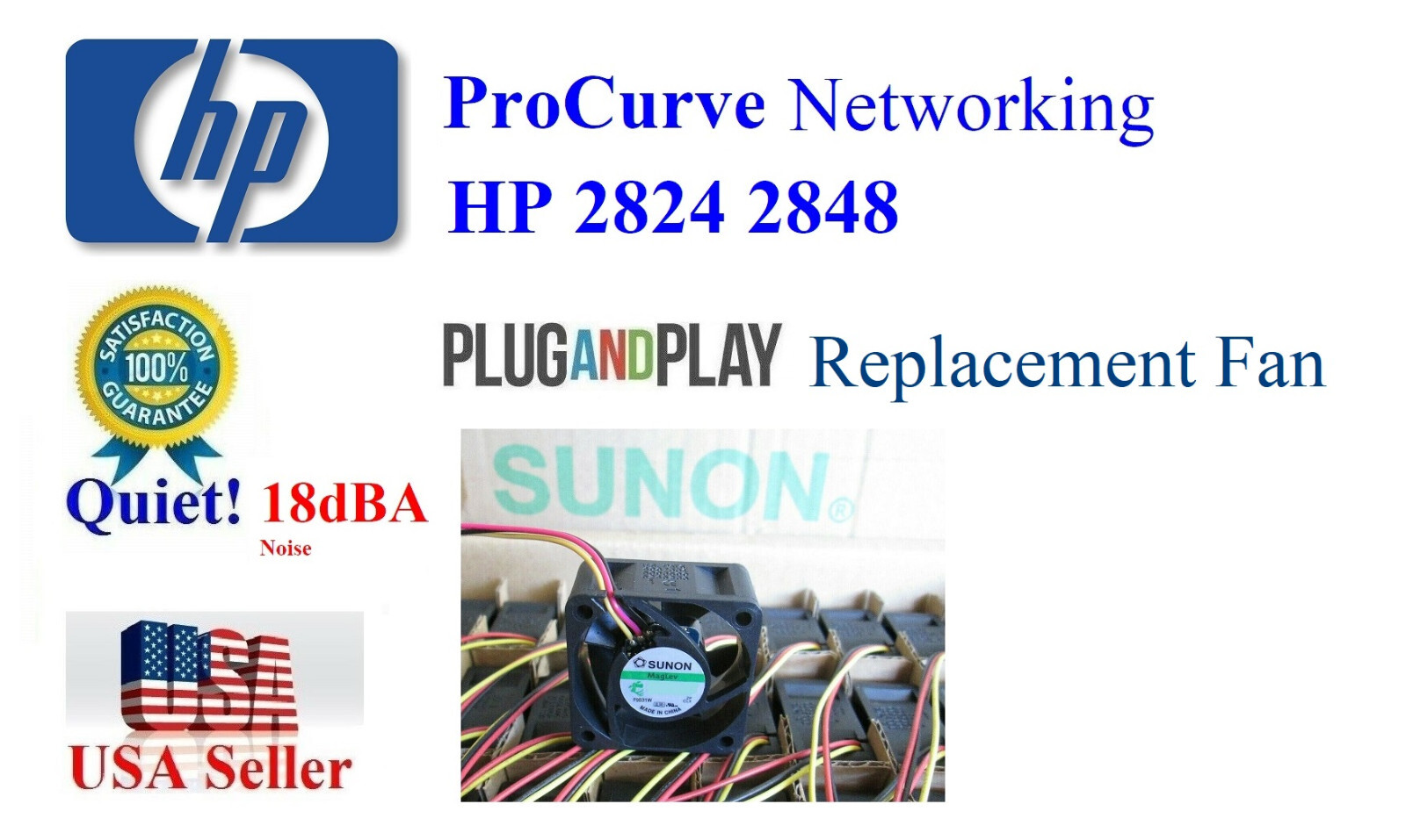 1x Very Quiet Sunon Replacement Fan for HP ProCurve 2824 2848 (18dBA Noise)