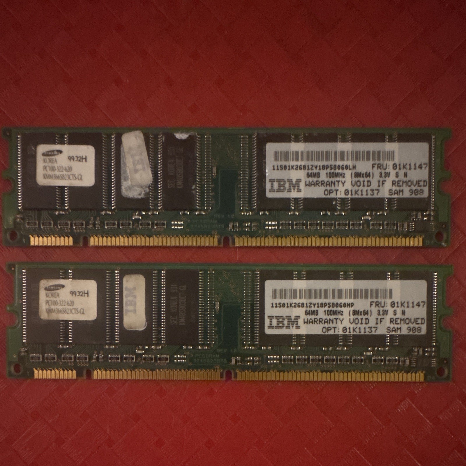 IBM 128MB (2x64MB) PC-100 SDR SDRAM 168-Pin DIMM Non-ECC 01K1147