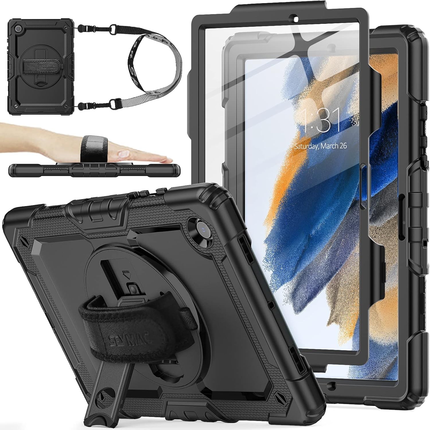 Full-Body Drop Protection Case for Samsung Galaxy Tab A8 10.5'' with Stand, Blac