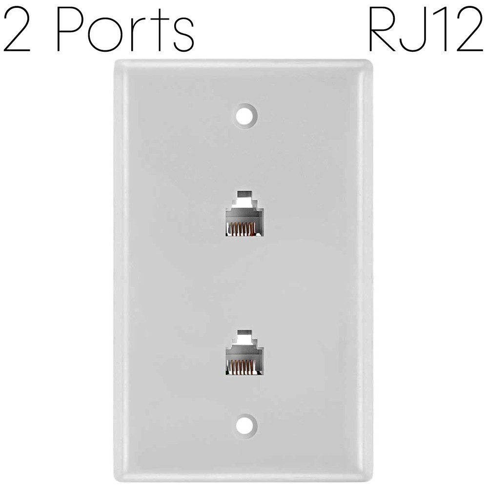 Modular Phone WallPlate FAX Telephone RJ11 RJ12 Wall Plate 6P4C 6P6C White
