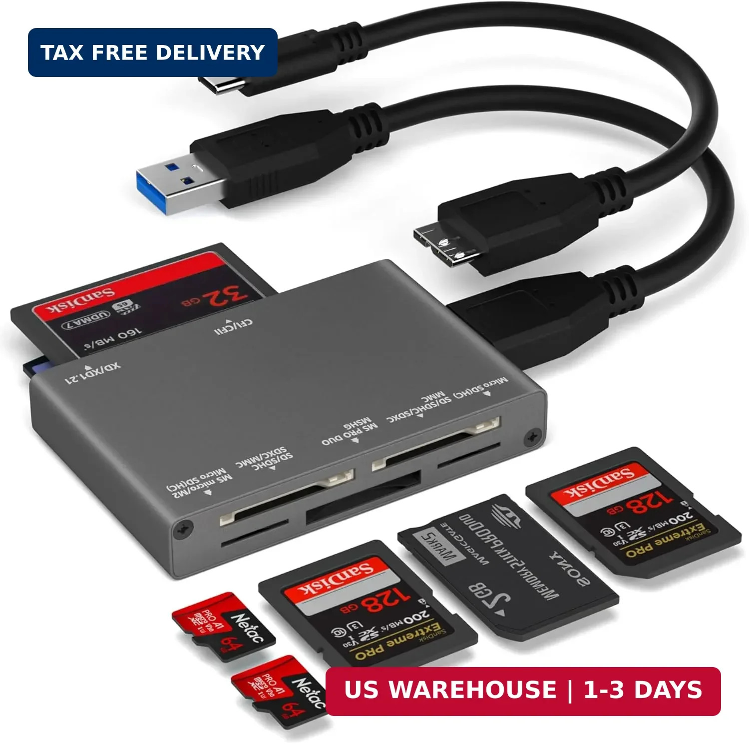 7-in-1 Multi Memory Card Reader, USB 3.0 SD Card Reader Writer(5Gbps) Read 7 Car