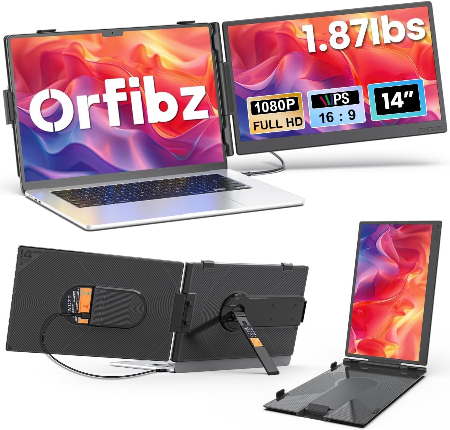 14.2" FHD 1080P Laptop Screen Extender for 14"-17.3" Laptop, 1.87lbs