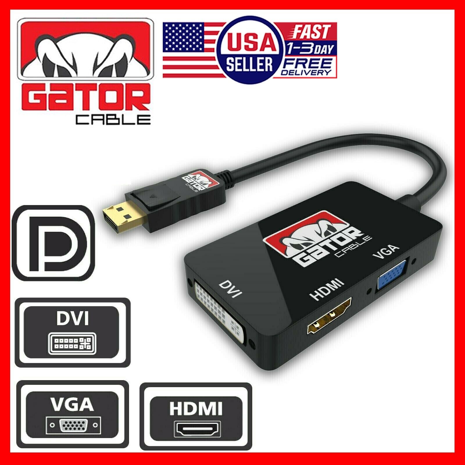 DisplayPort Male To HDMI DVI VGA Female Adapter Converter Cable 4K 1080P 4-in-1