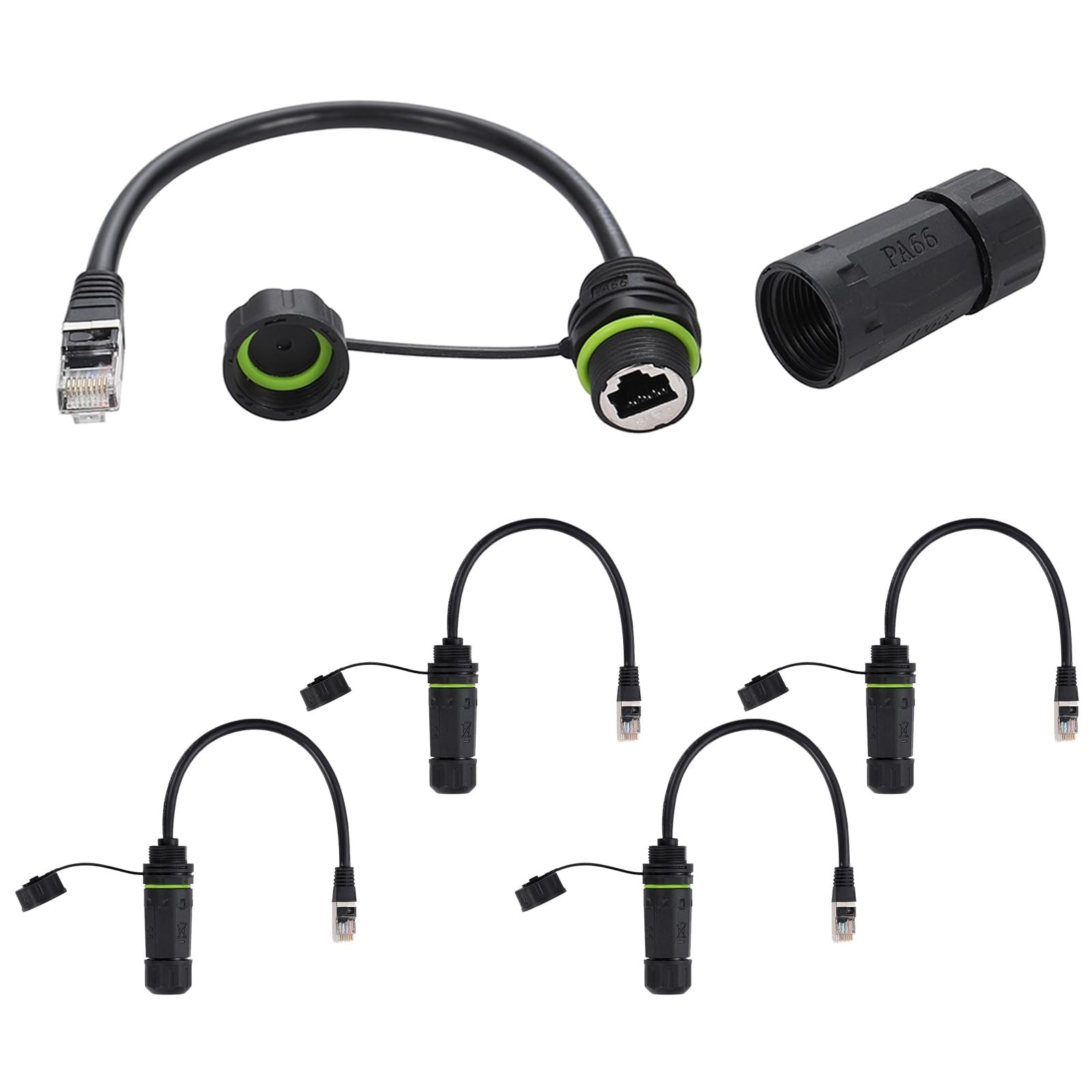 5 PCS RJ45 CAT6 Male to Female Panel Mount Cable IP68 Waterproof Connector