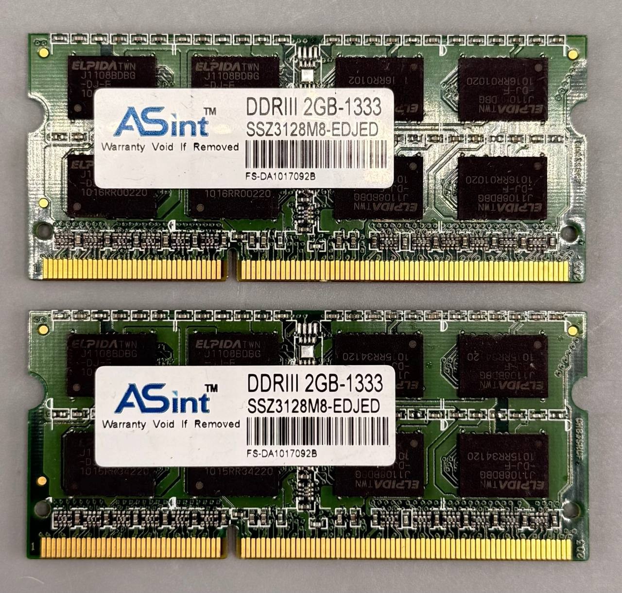 2x ASint 2GB DDR3 1333MHz PC3-10600S SODIMM Laptop RAM 4GB Kit