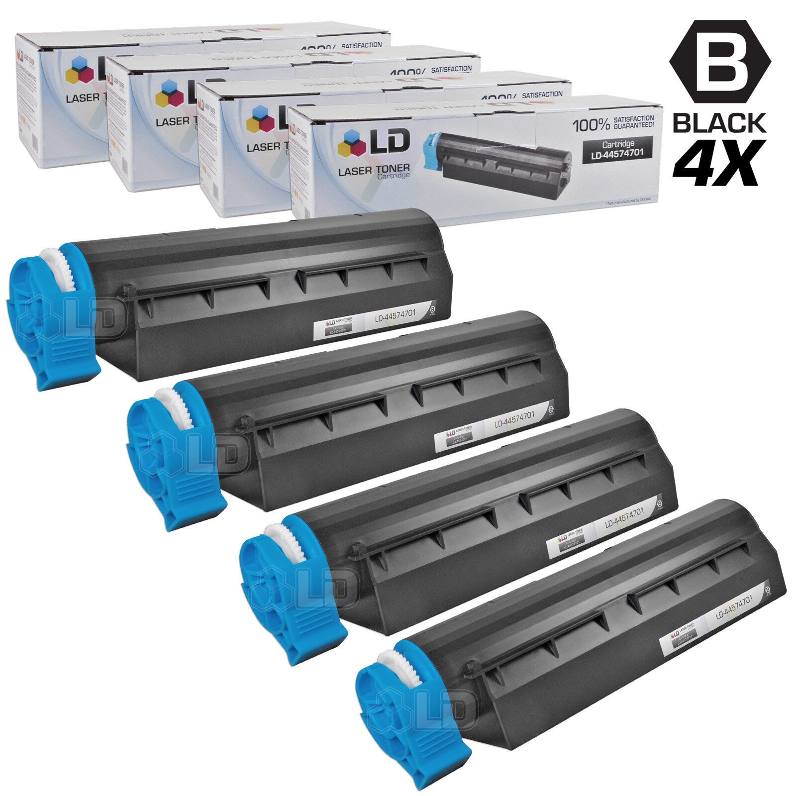 LD 44574701 Black Toner Cartridge Set of 4 for Okidata MB461 MB471 B411dn B431dn