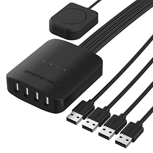 USB 2.0 Sharing Switch for 4 Computers, LED Indicators, Manual Control