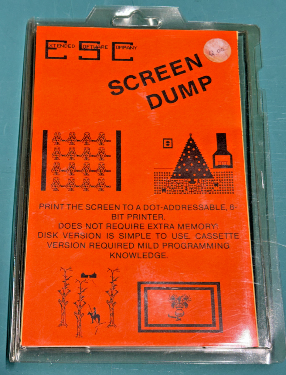 NOS Screen/Dump Screen Dump TI-99/4A Cassette Extended Software Co Sealed