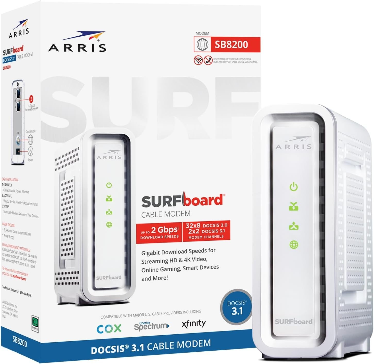 ARRIS SB8200 SURFboard DOCSIS 3.1 Cable Modem - White