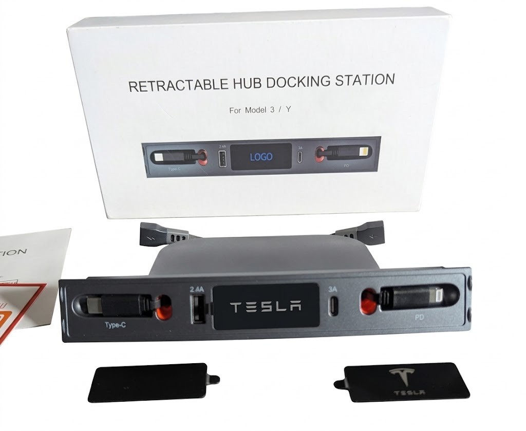 Elenat Tesla Retractable USB Hub Docking Station for Tesla Model Y/3 2021-24
