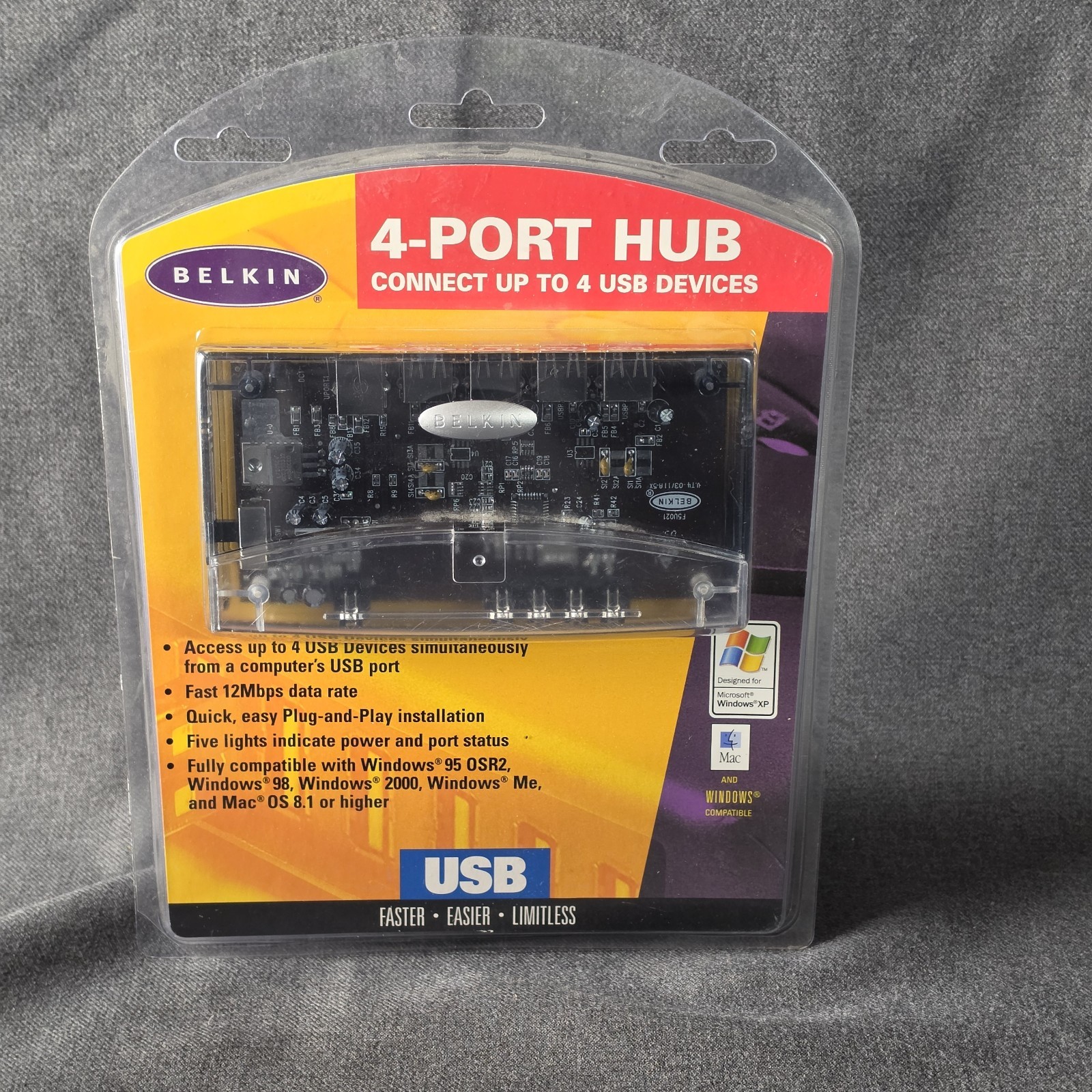 Belkin 4-Port USB Hub F5U021 with Power Adapter Transparent Tech Vintage Y2K