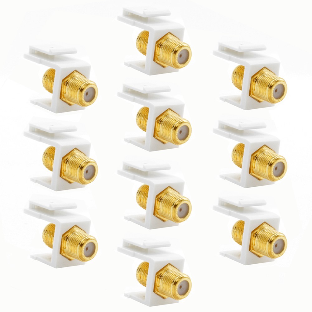 10x F Type Keystone Jack Coax Cable Connector Adapter Snap In Insert RG6 White