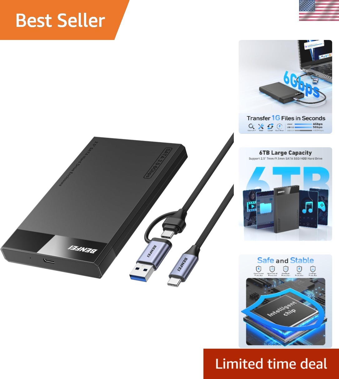 Lightweight 2.5 Inch SATA to USB Enclosure - Effortless Plug & Play Convenience