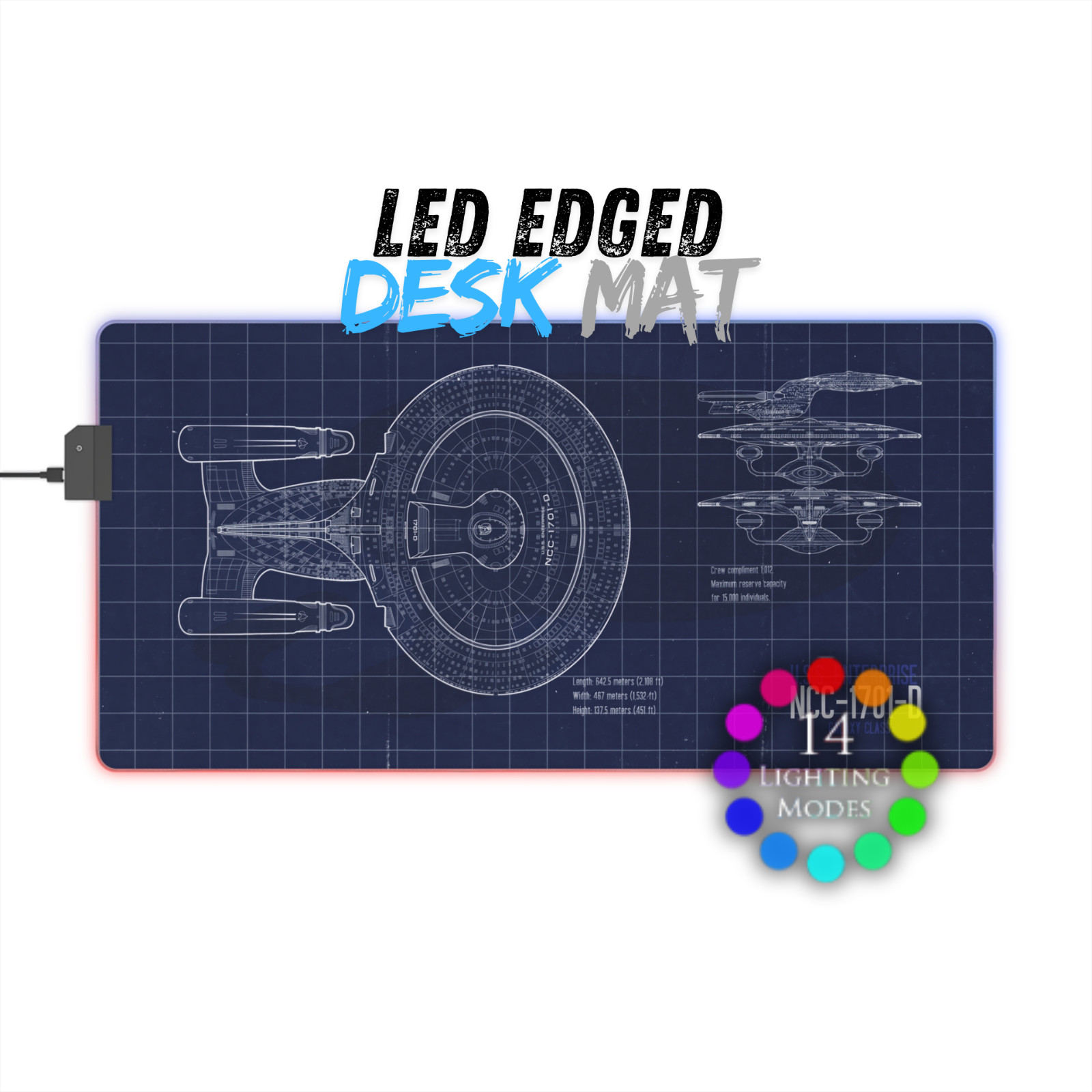 LED Desk Mat - USS Enterprise E, Star Trek blueprint mousepad I RGB Picard fan
