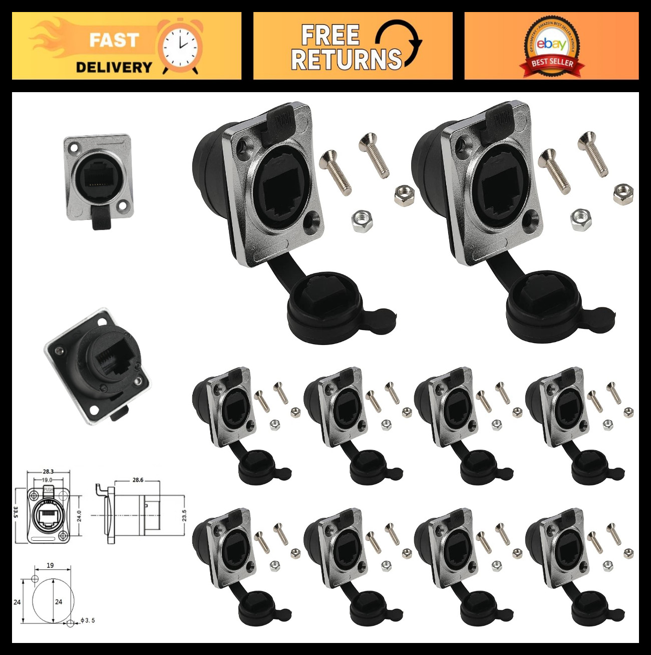 10PCS Waterproof RJ45 Ethernet Coupler Adapter 8P8C Female to Female IP65 Dust C