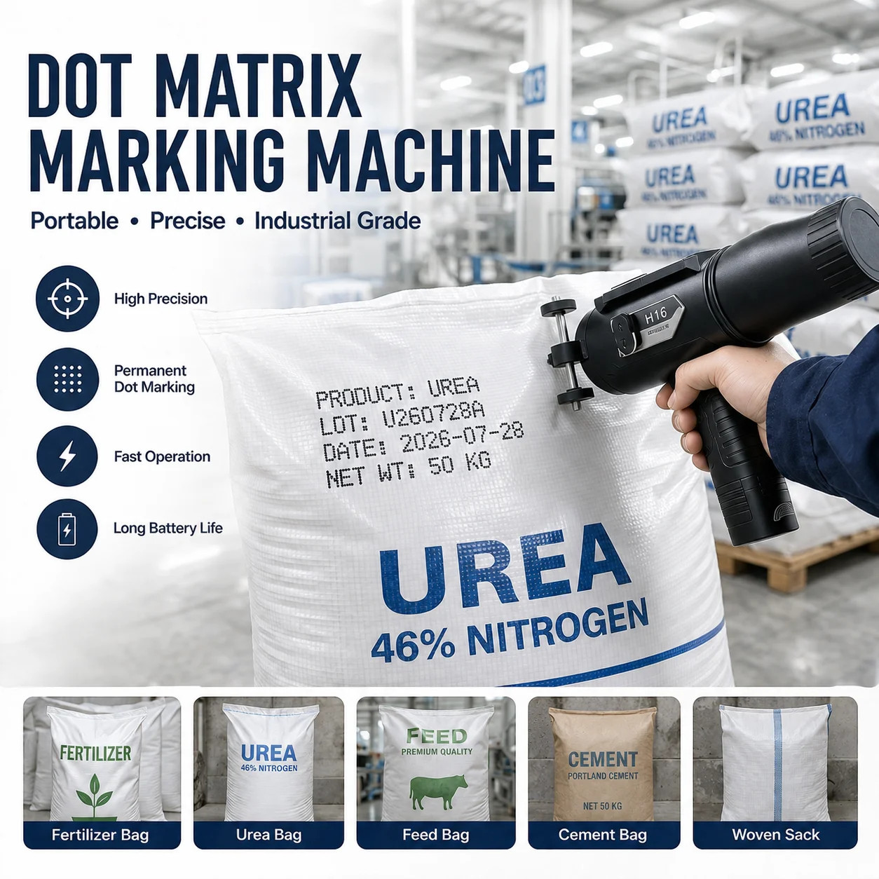 60mm Handheld DOD Printer 16 Dots Date QR Barcode Logo