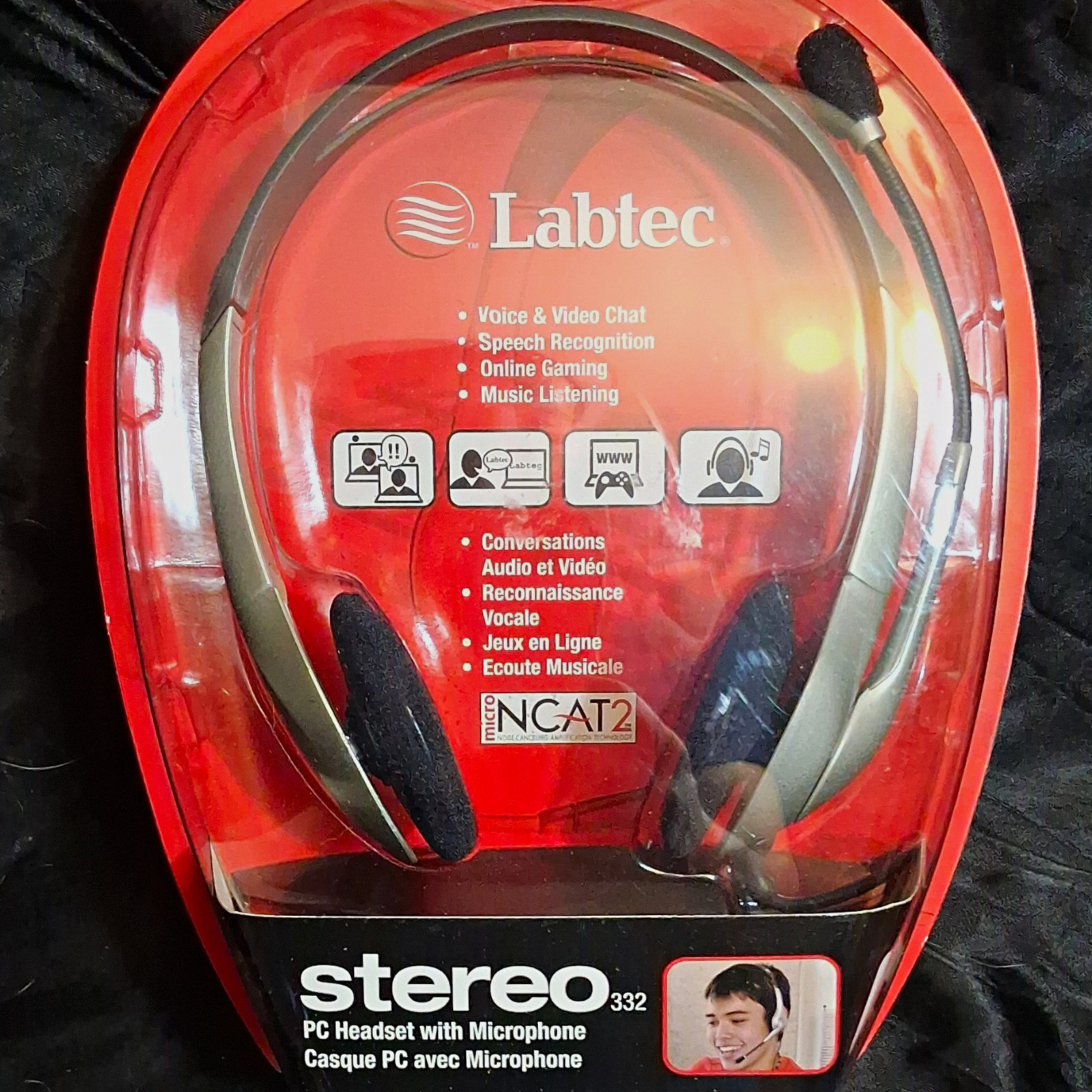 Labtec 332 Stereo PC Headset Boom Mic Adjustable Headband 3.5mm 6ft S/Bk