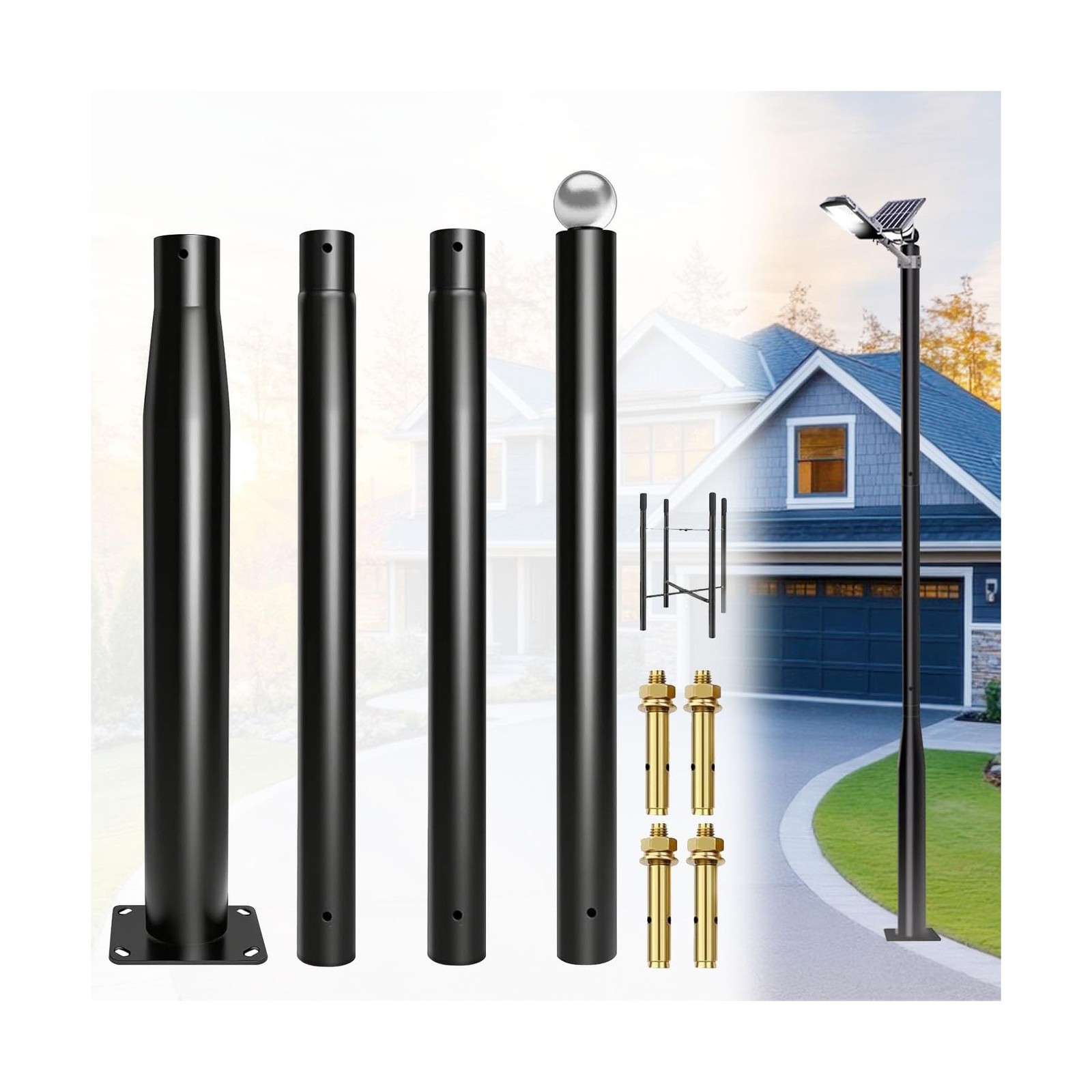Street Light Pole 13ft Tall, Outdoor Galvanized Steel Solar Street Lamp Post,...