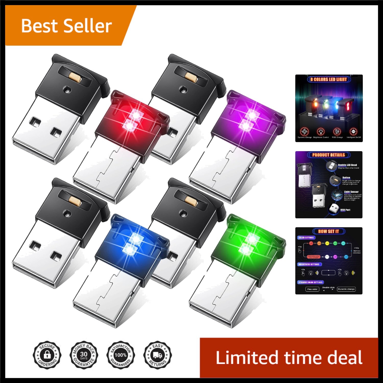 Compact USB LED Night Lamp - 8 Colors with Automatic Brightness Control