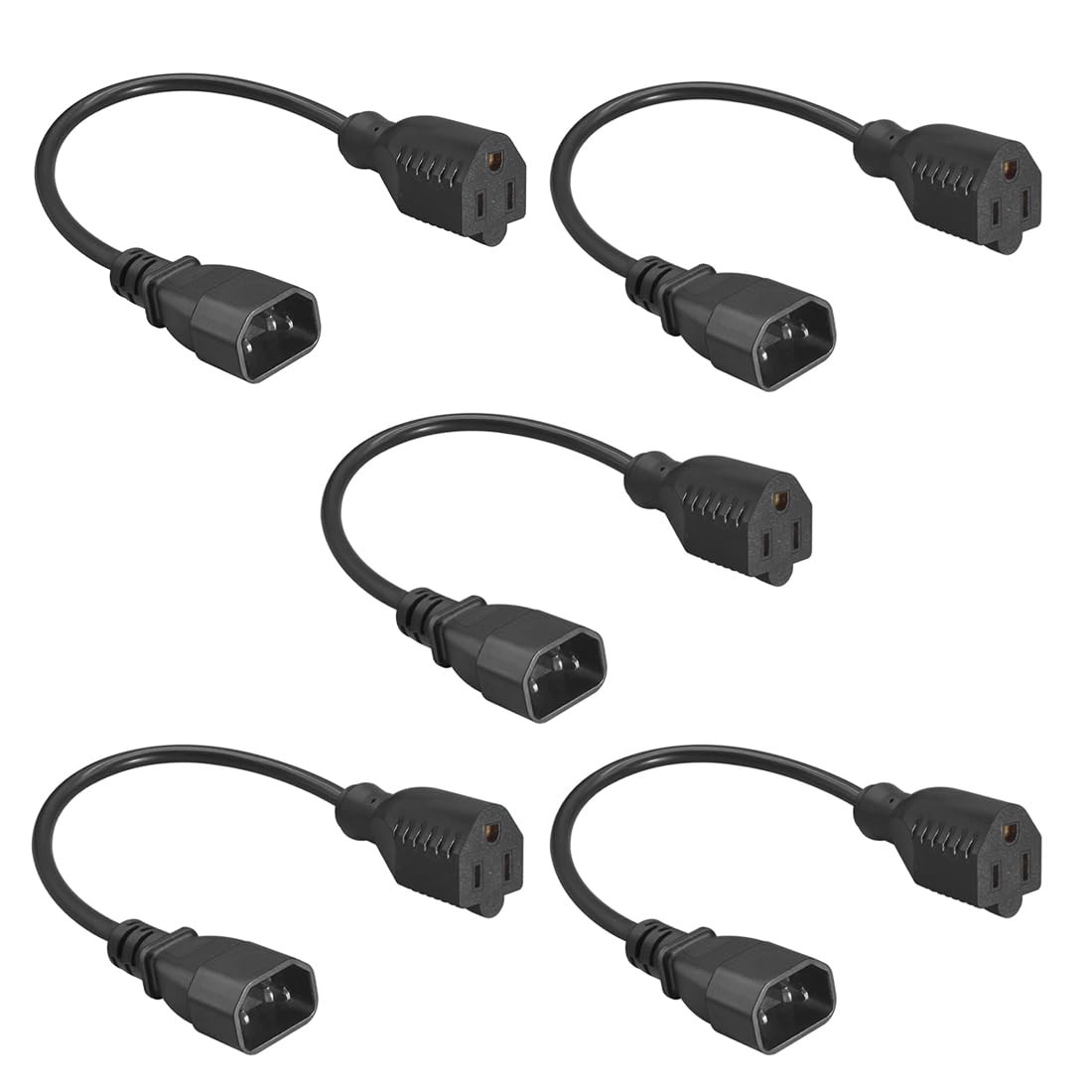 5 PCS IEC 320 C14 to NEMA 515R Power Cord 1FT Length Computer Cable Wire