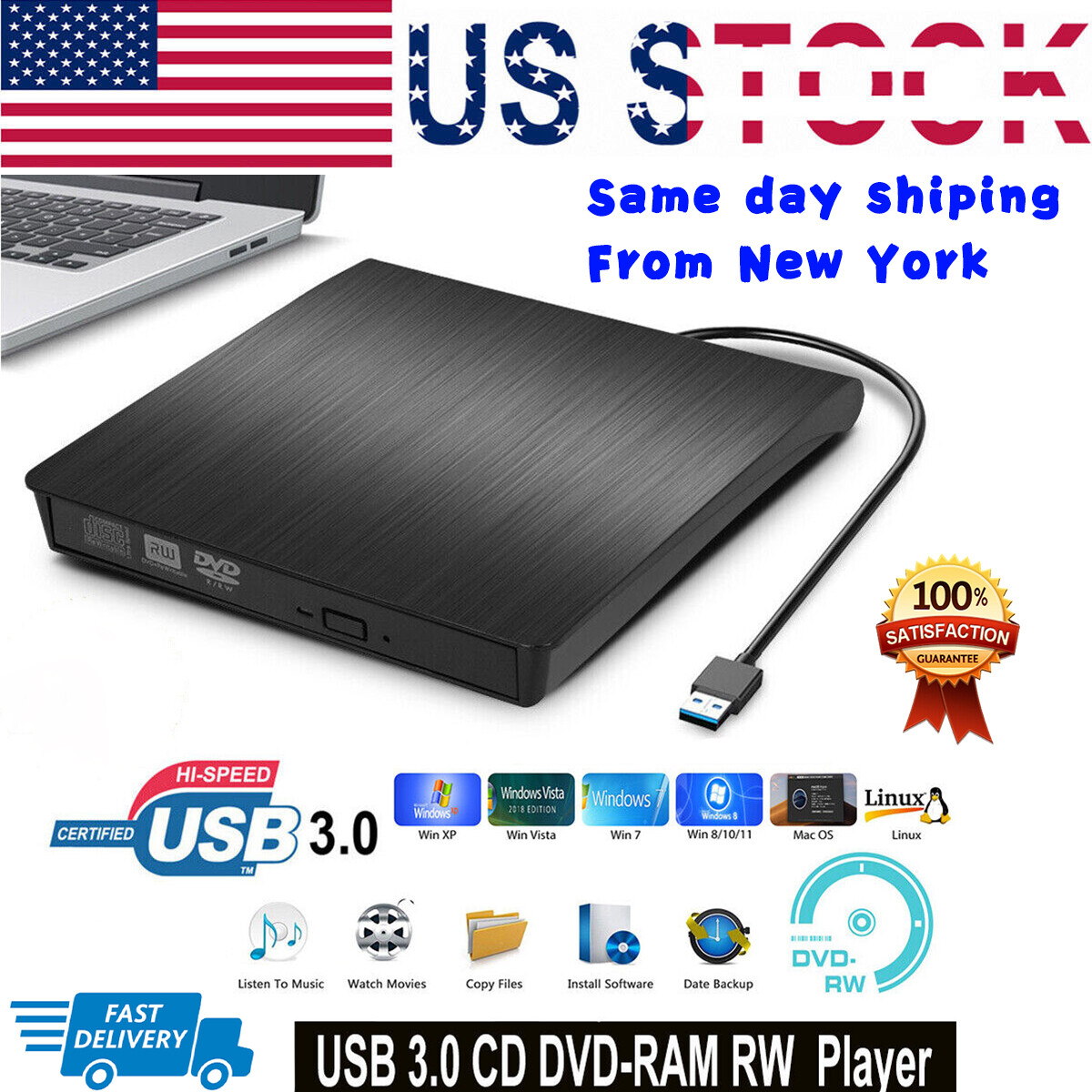 External CD/DVD Drive for Laptop USB Portable Burner DVD/CD Player